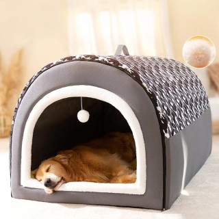 Grauer, farbenfroher, rundum bedruckter, gebogener Hundezwinger für große Golden Retriever, halbgeschlossener großer Hundezwi