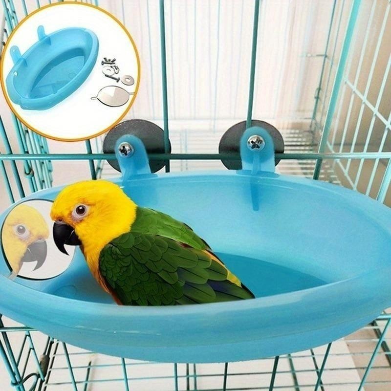 Papageien-Duschzubehör mit Spiegel Vogelkäfig-Zubehör Haustierspielzeug Verspiegeltes Vogelbad Haustierkäfig-Badebecken Papag