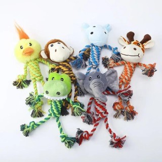 Quietschspielzeug für Hunde, weiches Plüsch, zum Kauen, Stofftierform, bissfestes Hundespielzeug aus Baumwollseil für kleine