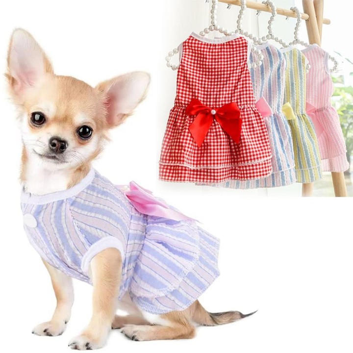 Hunde-Prinzessinnenkleider für kleine Hunde, Mädchen, Welpenkleider mit Schleife, süßes Hunde-Sommer-Outfit, Kleidung für wei
