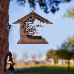Vogelhäuschen, schön aussehender, exquisiter, auffälliger Futterspender aus Holz, langlebiger Futterspender dunkelgraue