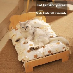 Katzenbett aus Massivholz, Sommer-Welpenbett, abnehmbare Matte, waschbar, für alle Jahreszeiten, universelles Katzennest, Hun