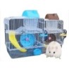 Doppelschichtiger Villa-förmiger Eisendrahtkäfig mit Futternapf, Laufrad, Rutschspielzeug für Haustierhamster 23*17*28cm blau
