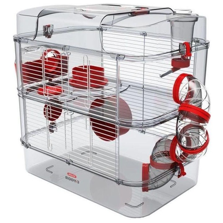 ZOLUX Käfig auf 2 Etagen für Hamster, Mäuse und Rennmäuse - Rody3 duo - L 41 x T 27 x H 40,5 cm - Grenadine