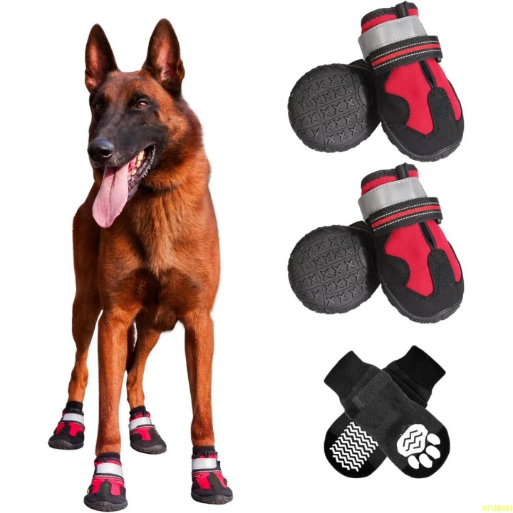 Hundeschuhe mit Anti-Rutsch-Socken, wasserdichte Hundestiefel mit verstellbaren Reflektorriemen, bequemer und atmungsaktiver