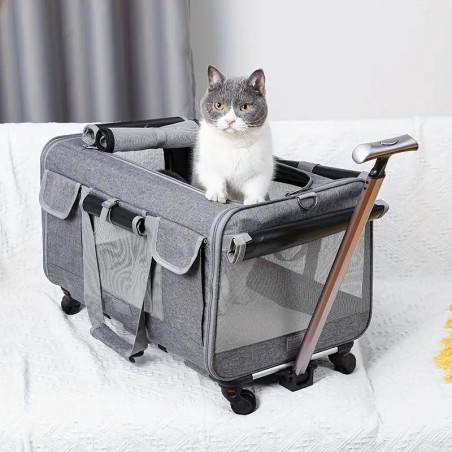 Extragroßer tragbarer Haustier-Trolley, Abnehmbarer Hunde-Trolley, Große Faltbare Haustiertasche Katzen-Reisetragetasche