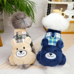 Plaid Bear Winter-Hundeoveralls, warme, verdickte Fleece-Haustierkleidung mit Leine und D-Ring, Pyjama für Hunde S