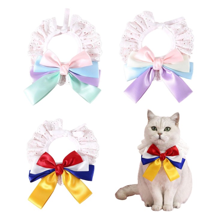 Spitzenhalsband mit Schleife für Katzen und Hunde, modische Krawatte, Festival-Party, Haustier-Krawatte, Kostüm-Halsband, ver