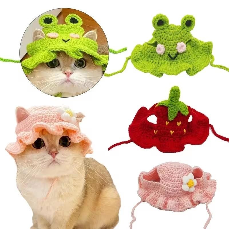 Handgemachte Katzenmütze, elastisch gewebte Kappe, Haustiermütze, Welpen-/Kätzchen-Kopfbedeckung, Strickmütze, Party-/Fotosho