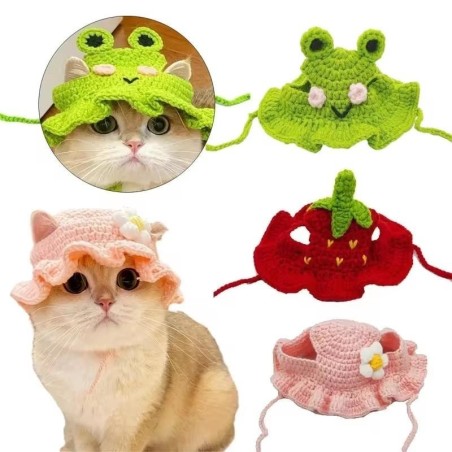 Handgemachte Katzenmütze, elastisch gewebte Kappe, Haustiermütze, Welpen-/Kätzchen-Kopfbedeckung, Strickmütze, Party-/Fotosho