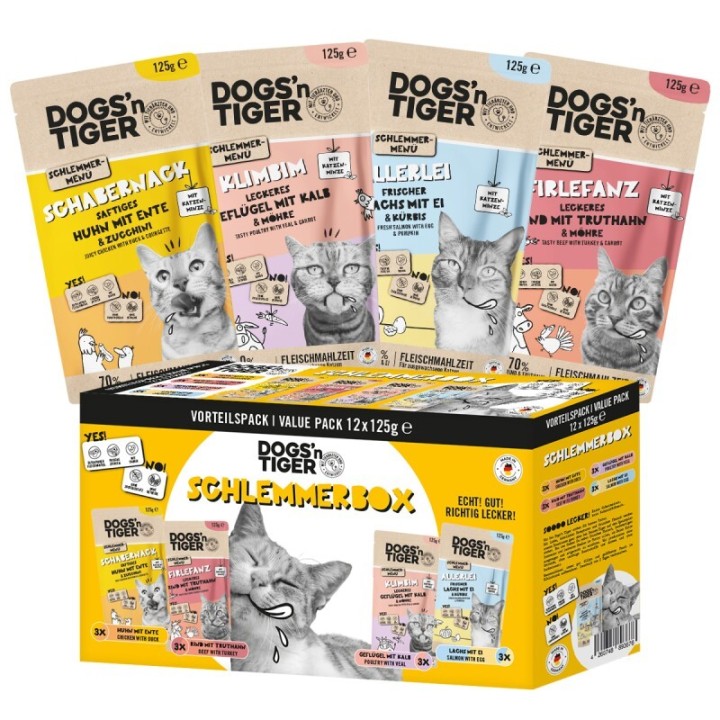 Dogs'n Tiger Adult Nassfutter Katze, Schlemmerbox, 12x 125g