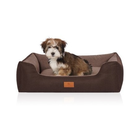 Knuffelwuff Hundebett Luke aus Velours mit feinem Handwebcharakter braun M-L