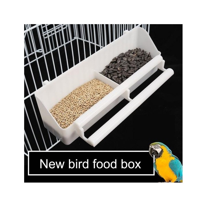 Papageien-Futterspender mit Sitzstange, 2 Fächer, auslaufsicherer Futternapf, beißfest, Käfigzubehör