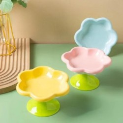 Erhöhter Katzennapf aus Keramik mit Blumendesign, erhöhter Katzenfutternapf, Wasserteller, Snackschale mit Ständer zum Schutz