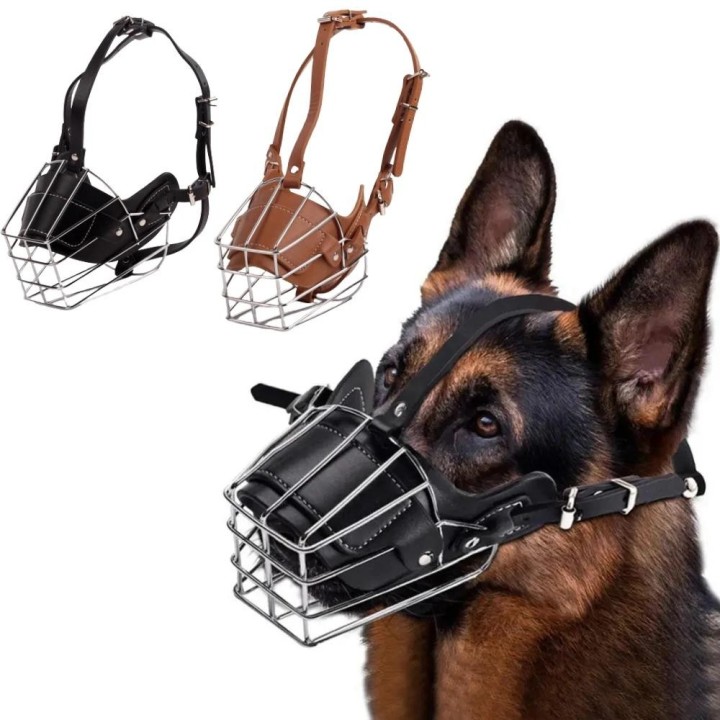 Haustier Hund Anti-Biss Metall Maulkorb Atmungsaktiv Verstellbar Leder Trainingshalsband Hunde Geschirr Zubehör Geeignet Bull