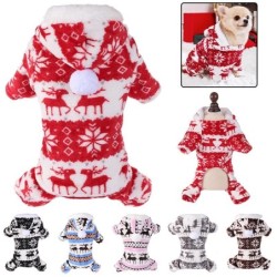 Winter-Hunde-Weihnachtsoverall, Kleidung, warmer Plüsch-Haustier-Schlafanzug für kleine und mittelgroße Hunde, Katzen, Overal