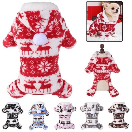 Winter-Hunde-Weihnachtsoverall, Kleidung, warmer Plüsch-Haustier-Schlafanzug für kleine und mittelgroße Hunde, Katzen, Overal