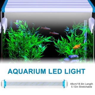 Aquarium-LED-Licht, 48 cm/18,9 Zoll, Aquarium-Licht, 5,12 Zoll, ausziehbare Halterungen, weiße blaue LEDs für EU Plug L weiß