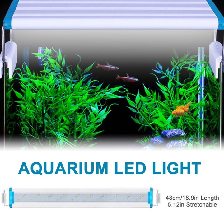 Aquarium-LED-Licht, 48 cm/18,9 Zoll, Aquarium-Licht, 5,12 Zoll, ausziehbare Halterungen, weiße blaue LEDs für EU Plug L weiß