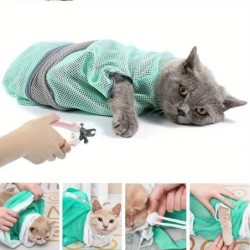 Mesh-Katzenpflege-Badetasche, verstellbare Katzen-Waschbeutel für Haustiere zum Trimmen der Haustiernägel, Injektion, Anti-Kr