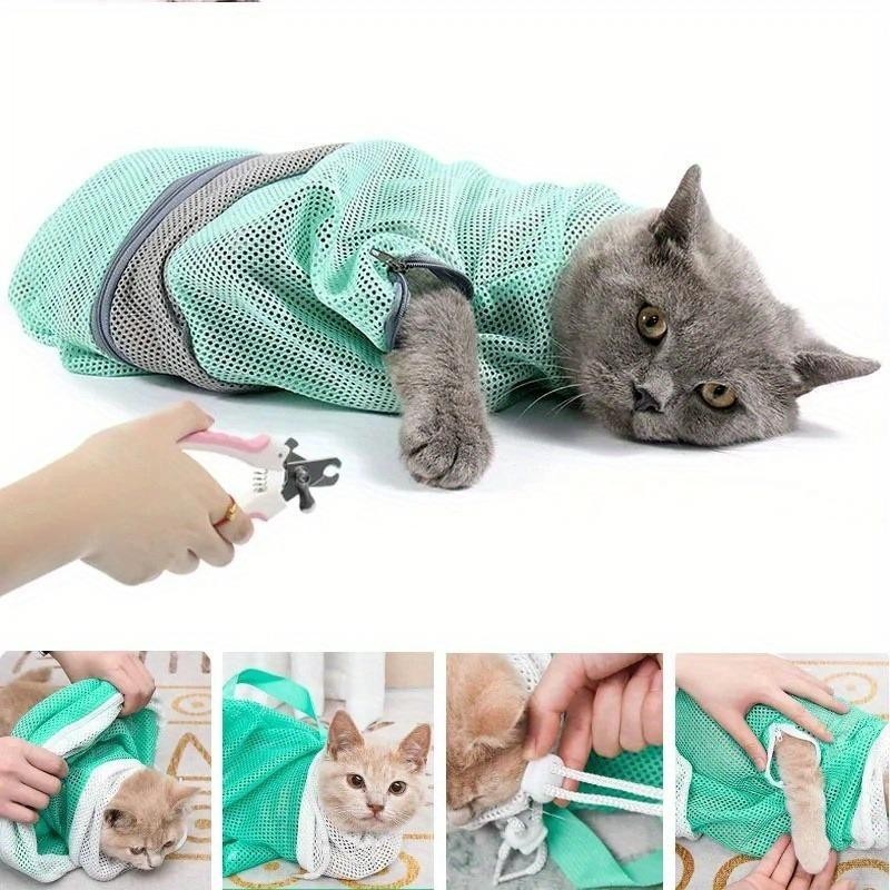 Mesh-Katzenpflege-Badetasche, verstellbare Katzen-Waschbeutel für Haustiere zum Trimmen der Haustiernägel, Injektion, Anti-Kr