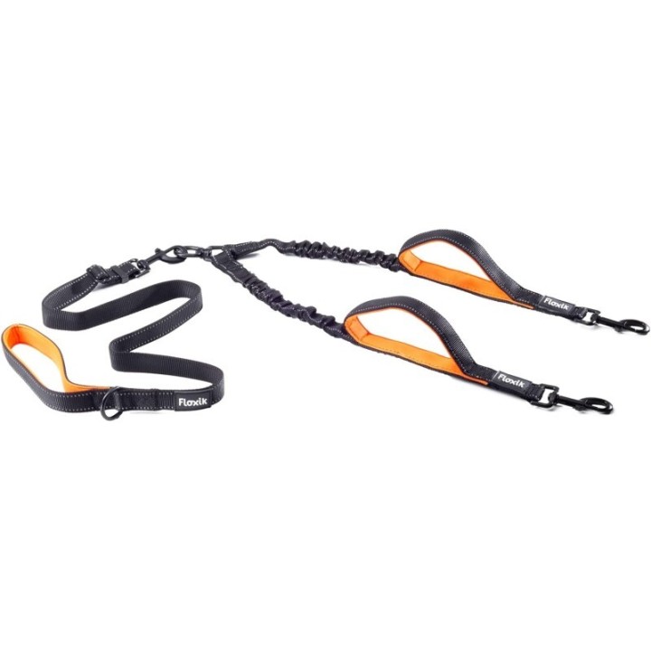 Floxik Doppelleine Komplett-Set - Flexible, reflektierende Hundeleine für zwei Hunde M