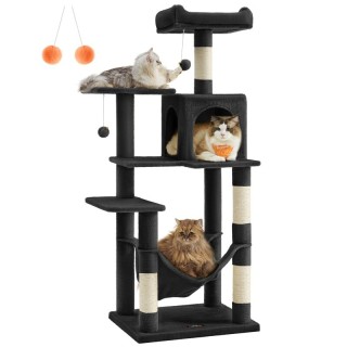 FEANDREA L Kratzbaum mit Hängematte und 1 Höhle 143 cm schwarz