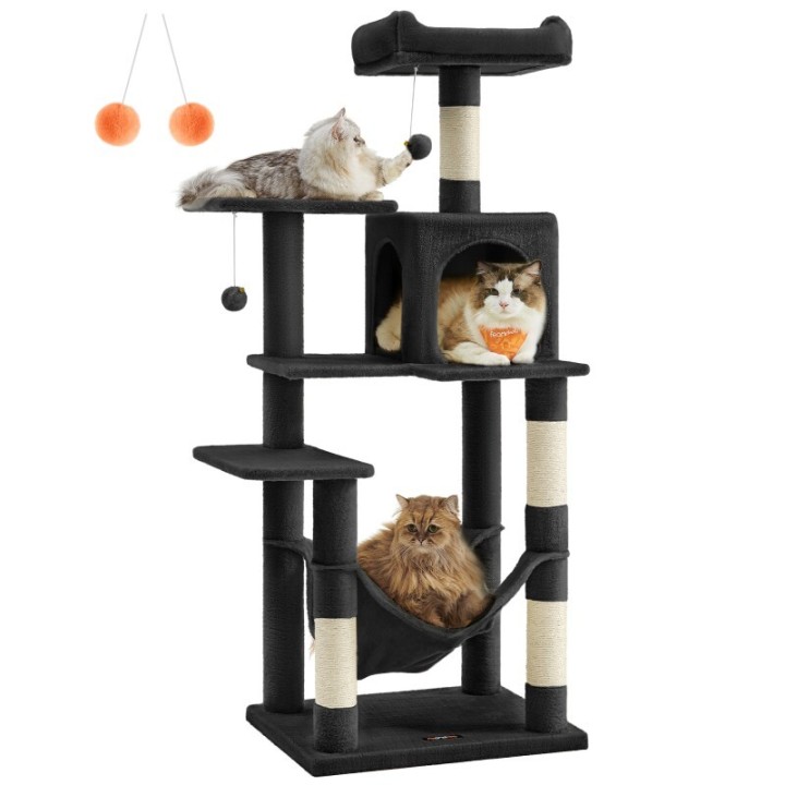 FEANDREA L Kratzbaum mit Hängematte und 1 Höhle 143 cm schwarz