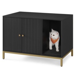 FEANDREA Katzenklo-Schrank Katzenhaus mit Kratzmatte schwarz