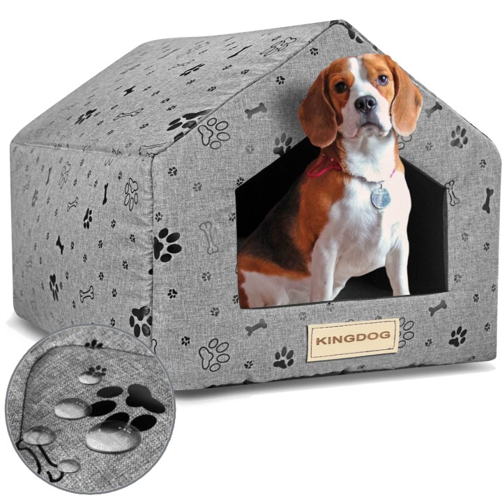 Hundehausbett 50x40 cm Wasserdicht Knochen Schwarz 50x40 cm dunkelgrau