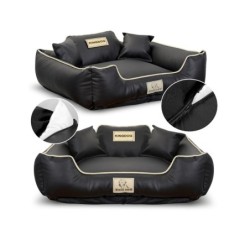 Hundebett, KINGDOG-Laufstall, ECO-LEDER, Farbe: Schwarz, abnehmbar, rutschfester Bezug, M-XL 75x65 cm schwarz