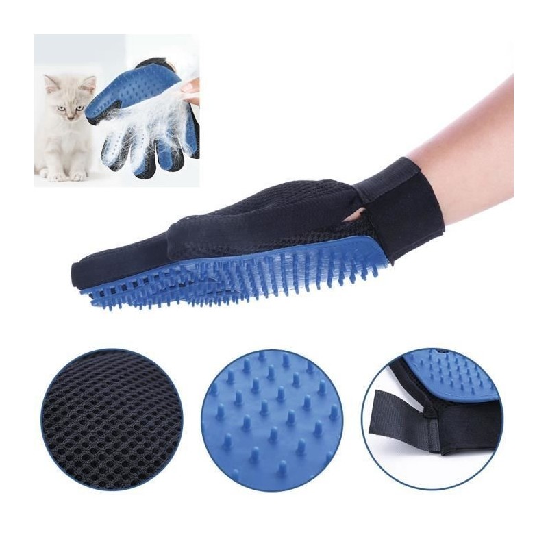 Gant de brosse – True Touch – Nettoyage doux pour Chien – Taille Moyen – Couleur Bleu/Noir – Optimaler Komfort