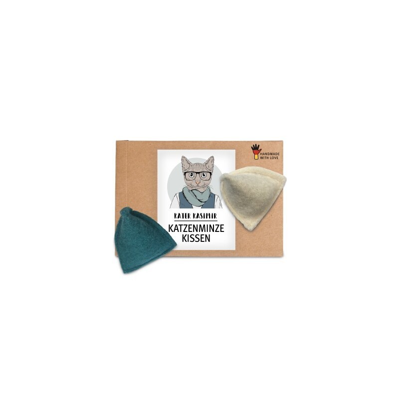Kater Kasimir Spielkissen mit Katzenminze, 2er Set. Reiner Wollfilz vom Schaf
