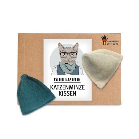 Kater Kasimir Spielkissen mit Katzenminze, 2er Set. Reiner Wollfilz vom Schaf