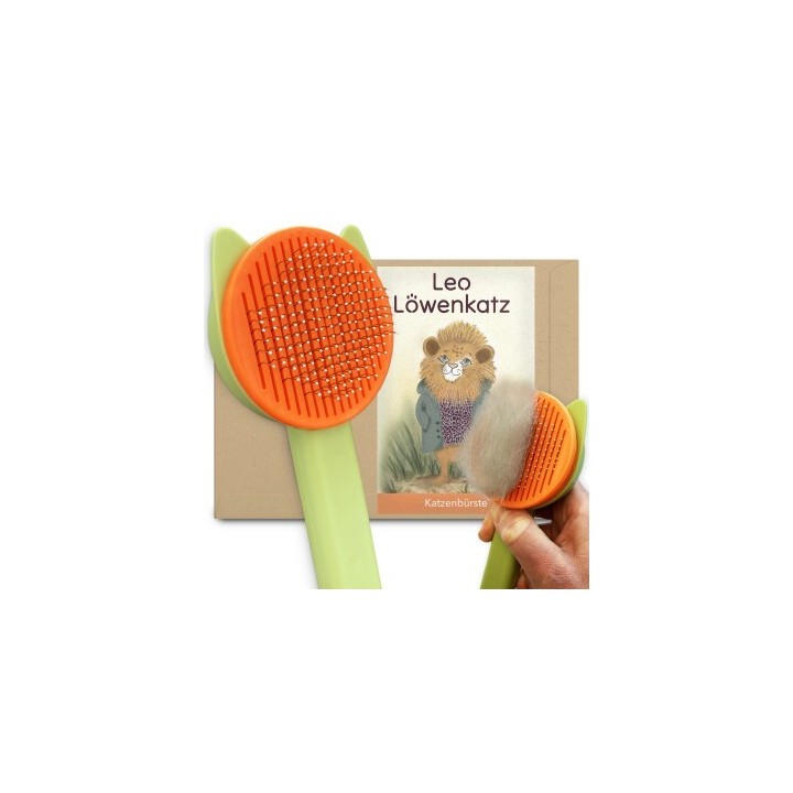 LEO LÖWENKATZ Katzenbürste für die Fellpflege von Katzen. Leichte Entfernung der Katzenhaare aus der Fellbürste, Bürste für K
