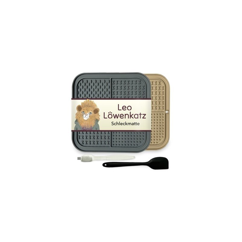 LEO LÖWENKATZ 2 x Schleckmatte für Katzen | Katzen Leckmatte | 2 Stück Slow Feeder aus lebensmittelechtem Silikon mit Bürste