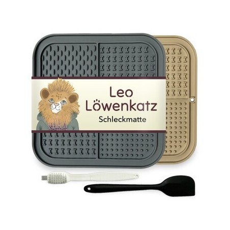 LEO LÖWENKATZ 2 x Schleckmatte für Katzen | Katzen Leckmatte | 2 Stück Slow Feeder aus lebensmittelechtem Silikon mit Bürste