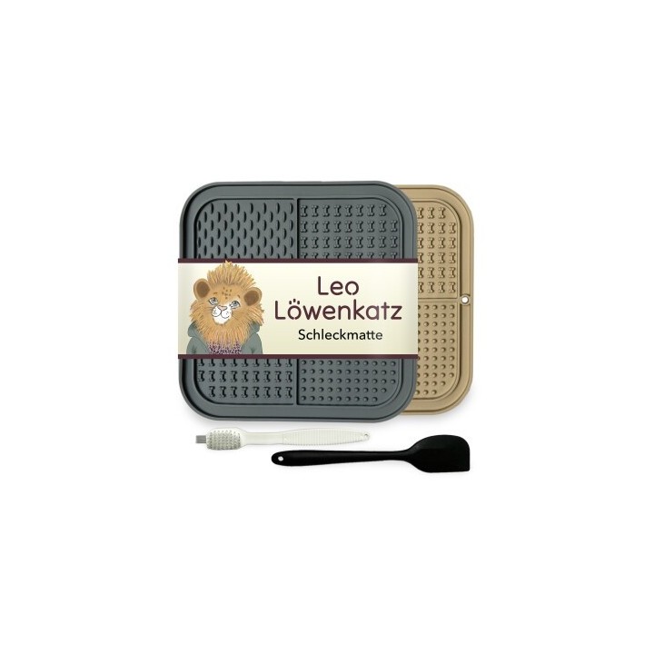 LEO LÖWENKATZ 2 x Schleckmatte für Katzen | Katzen Leckmatte | 2 Stück Slow Feeder aus lebensmittelechtem Silikon mit Bürste