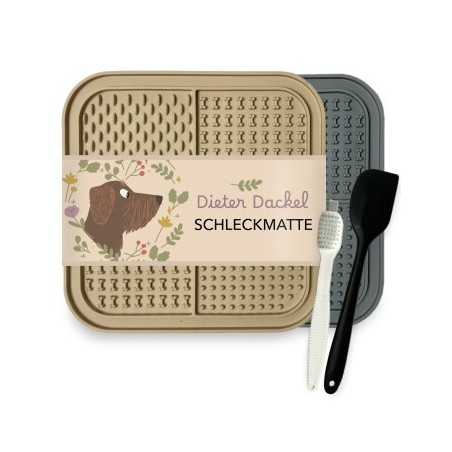 Dieter Dackel Schleckmatte 2er Set mit Spatel und Bürste