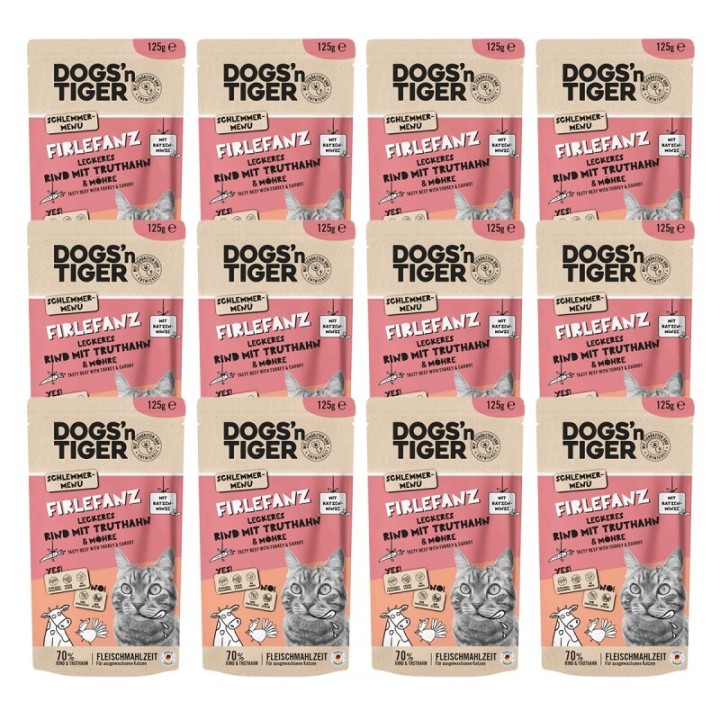 Dogs'n Tiger Adult Nassfutter Katze, Firlefanz, Rind, Truthahn & Möhre, 12x 125g