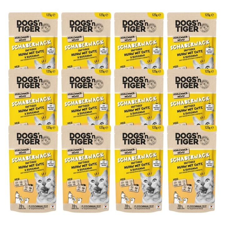 Dogs'n Tiger Adult Nassfutter Katze, Schabernack, Huhn mit Ente & Zucchini, 12x 125g