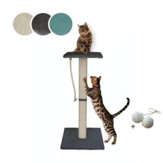 Rohrschneider ® Katzenbaum Emmi mit Vollholz-Holm und Gratis-Beigabe dunkelgrau 45 cm, 97 cm, 45 cm