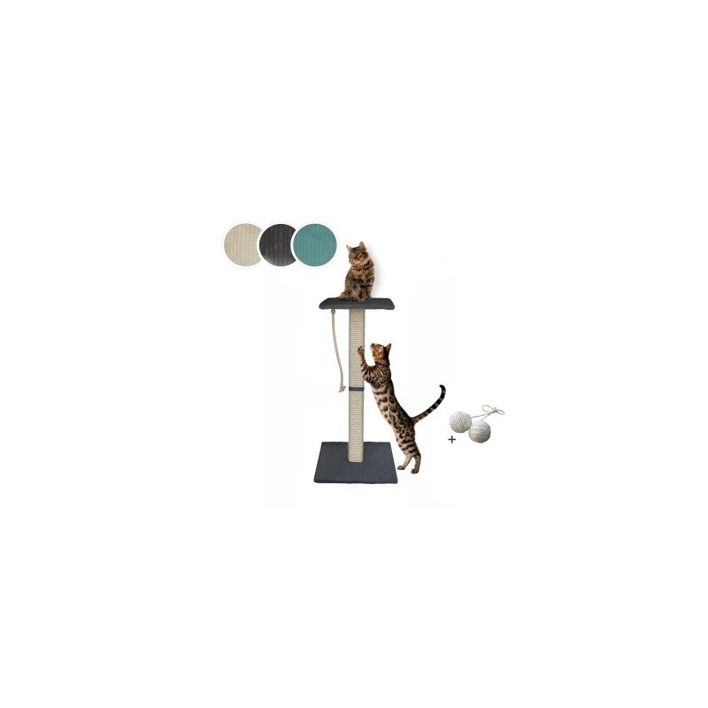Rohrschneider ® Katzenbaum Emmi mit Vollholz-Holm und Gratis-Beigabe dunkelgrau 45 cm, 97 cm, 45 cm