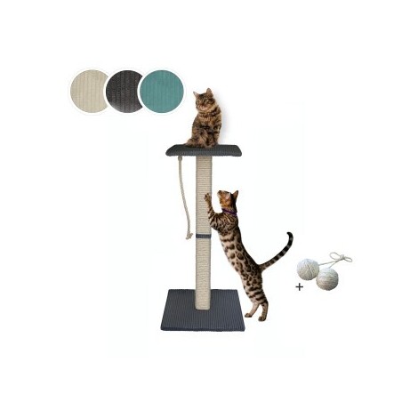 Rohrschneider ® Katzenbaum Emmi mit Vollholz-Holm und Gratis-Beigabe dunkelgrau 45 cm, 97 cm, 45 cm