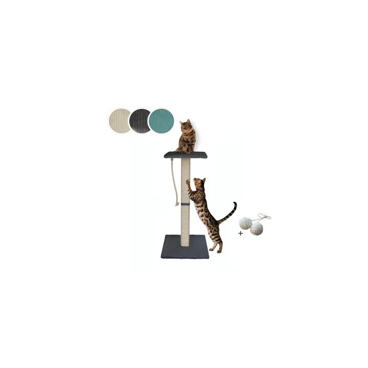 Rohrschneider ® Katzenbaum Emmi mit Vollholz-Holm und Gratis-Beigabe dunkelgrau 45 cm, 97 cm, 45 cm