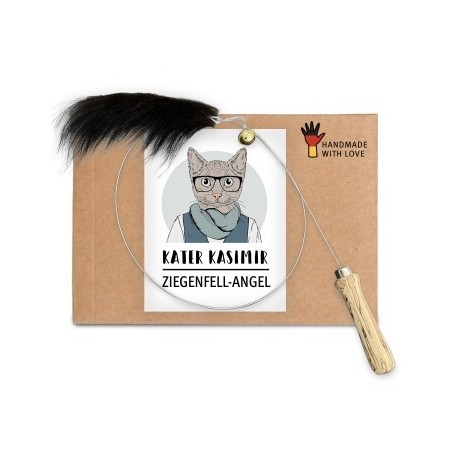 Kater Kasimir Katzenangel mit handgemachtem Anhänger aus echtem Ziegenfell