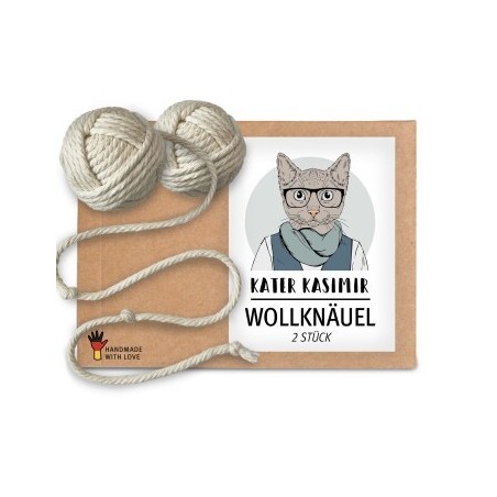 Kater Kasimir 2 Wollknäuel aus Baumwolle als Katzenspielzeug