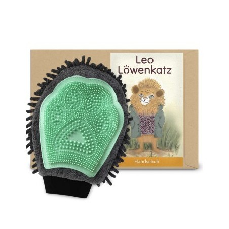 LEO LÖWENKATZ Fellpflegehandschuh 2 in 1: Als Katzenbürste für Katzenhaare und die Fellpflege und als Handschuh für die Massa