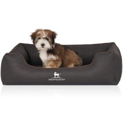 Knuffelwuff Orthopädisches Hundebett Columbia aus laser-gestepptem Kunstleder schwarz M-L