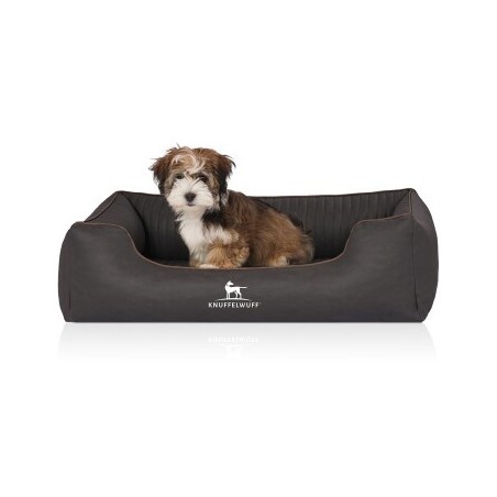 Knuffelwuff Orthopädisches Hundebett Columbia aus laser-gestepptem Kunstleder schwarz M-L